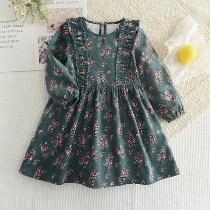 Premium Girls Doll Neck Flower Print Princess Dress