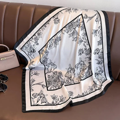 Premium 70x70cm Floral Silk Satin Scarf – Luxury Women’s Square Wrap