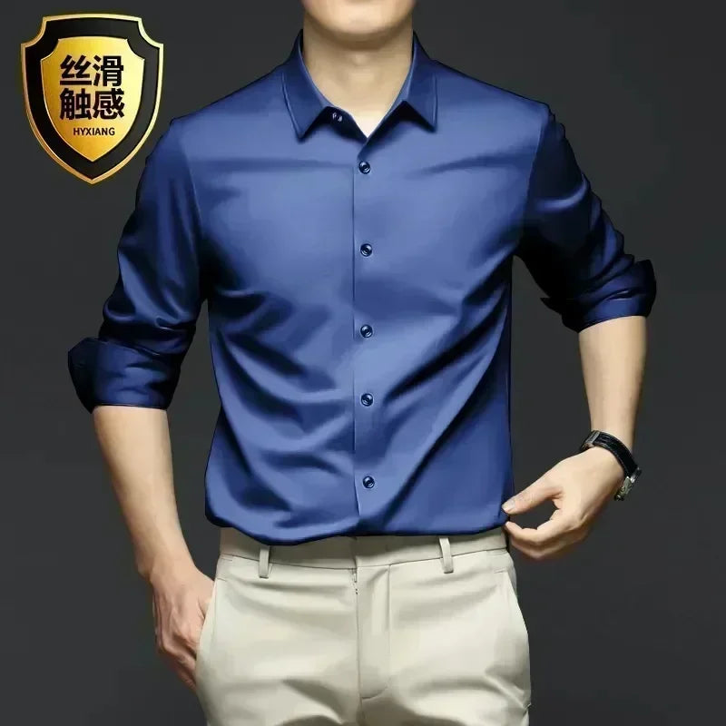 Men’s Luxury Ice Silk Wrinkle-Resistant White Shirt