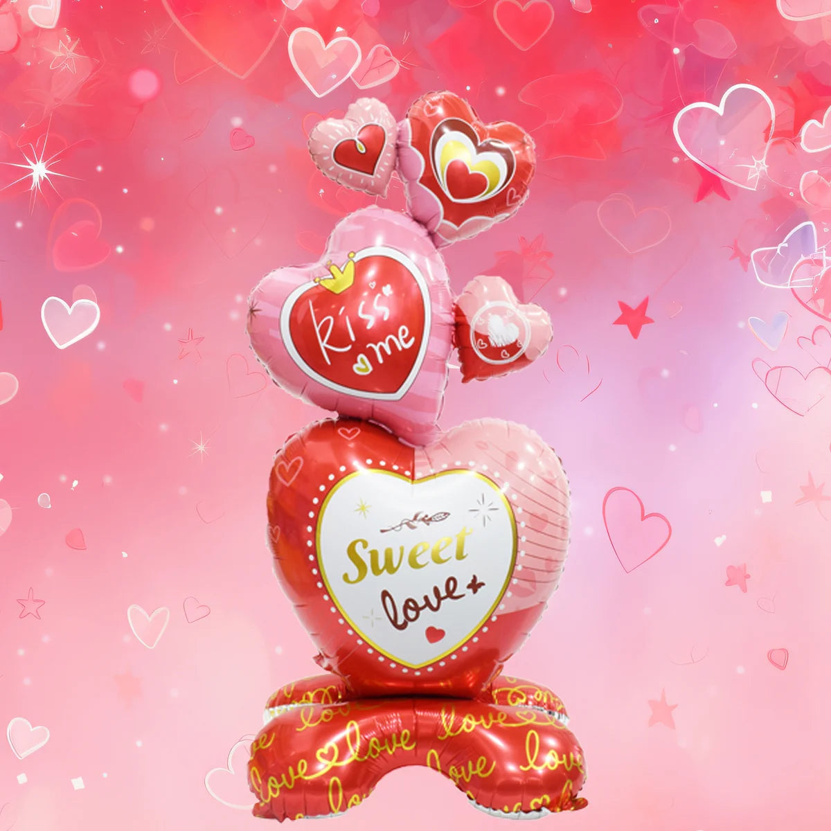 Large Kiss Me Love Heart Foil Balloon Stand