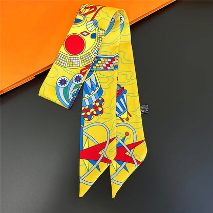 🧣 Glomexia Printed Silk Hair Scarf – Elegant Slim Fashion Wrap ✨
