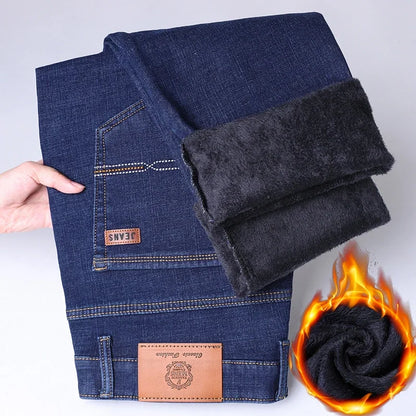 ❄️ Men’s Slim Fit Fleece Jeans – Smart Casual Winter Denim