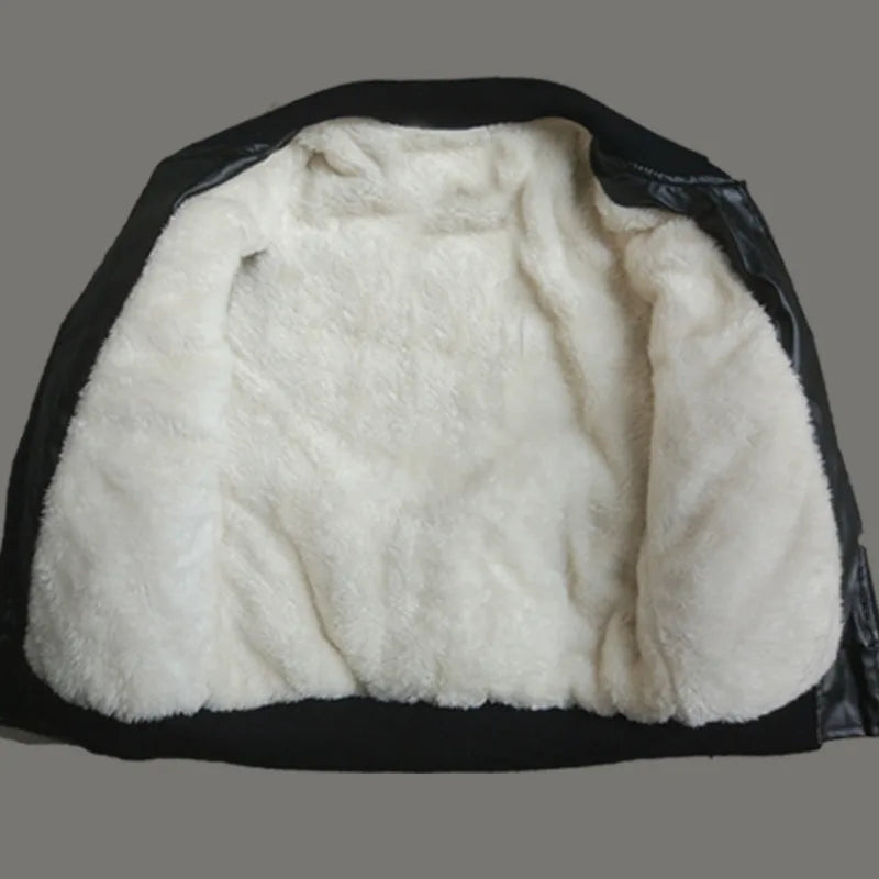 Premium Kids Plus Velvet PU Leather Winter Jacket (2–14Y)