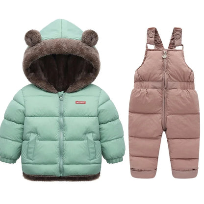 Kids Winter Fleece Outfit Set – Warm Hooded Jacket & Padded Pants (2-Piece)