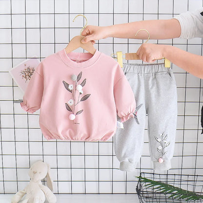 Baby Girl 2-Piece Clothing Set | Cute Printed T-Shirt & Pants Outfit | Soft Cotton Kids Tracksuit (Spring Wear)
