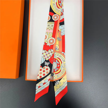 🧣 Glomexia Printed Silk Hair Scarf – Elegant Slim Fashion Wrap ✨