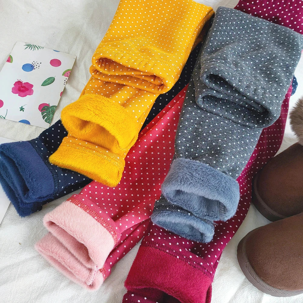 Girls Fleece Dot Print Winter Leggings