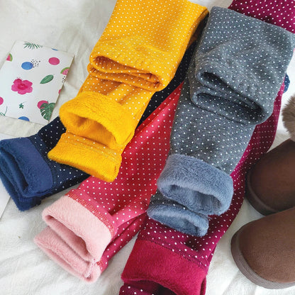 Girls Fleece Dot Print Winter Leggings