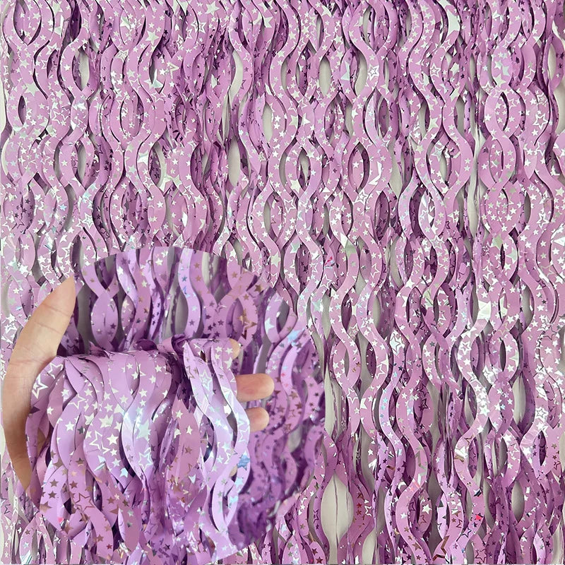 Metallic Tinsel Foil Fringe Curtain with Star