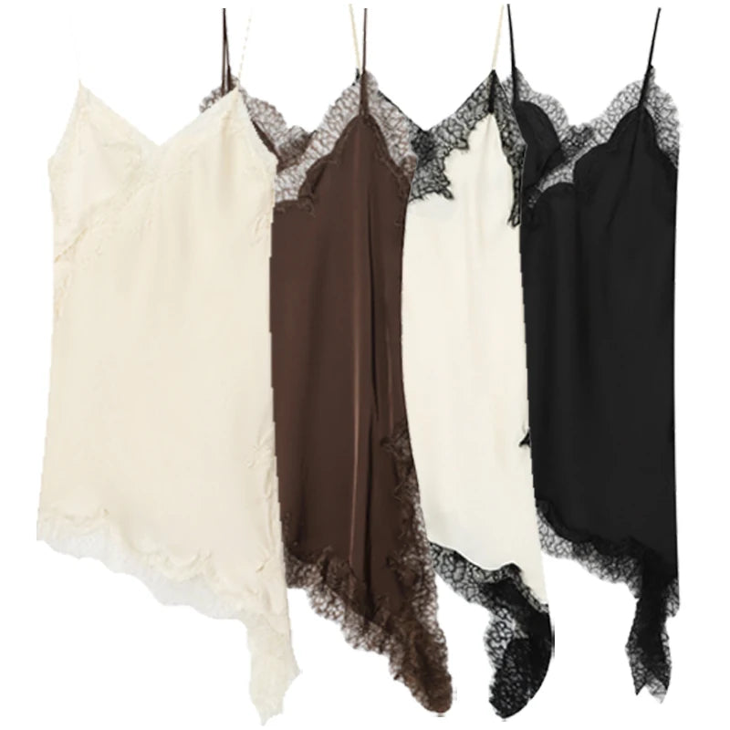 🌍 Glomexia – Women’s Lace Asymmetric Slip Dress | Sleeveless Backless Mini Party Dress 💃✨