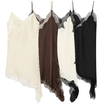 🌍 Glomexia – Women’s Lace Asymmetric Slip Dress | Sleeveless Backless Mini Party Dress 💃✨