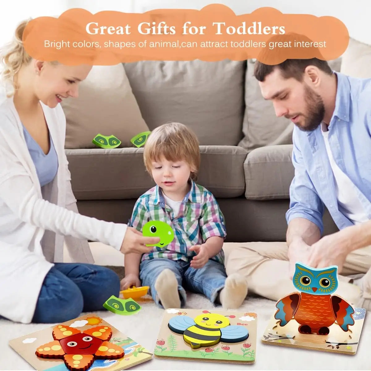Wooden 3D Cartoon Animal Puzzle Toy