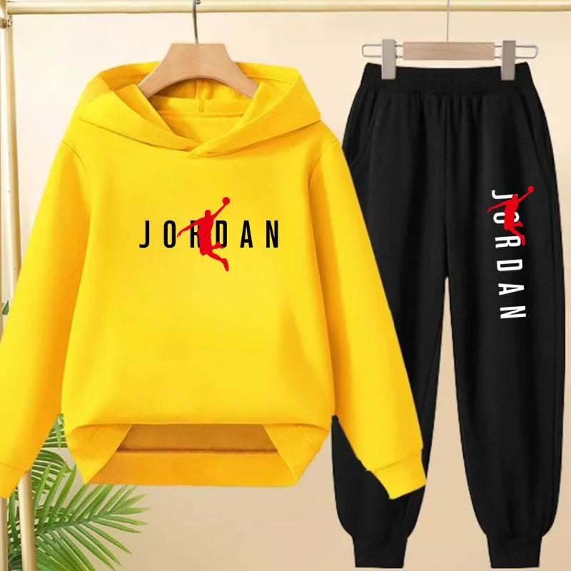 Glomexia Kids Black Hoodie Set – Trendy Sports Outfit