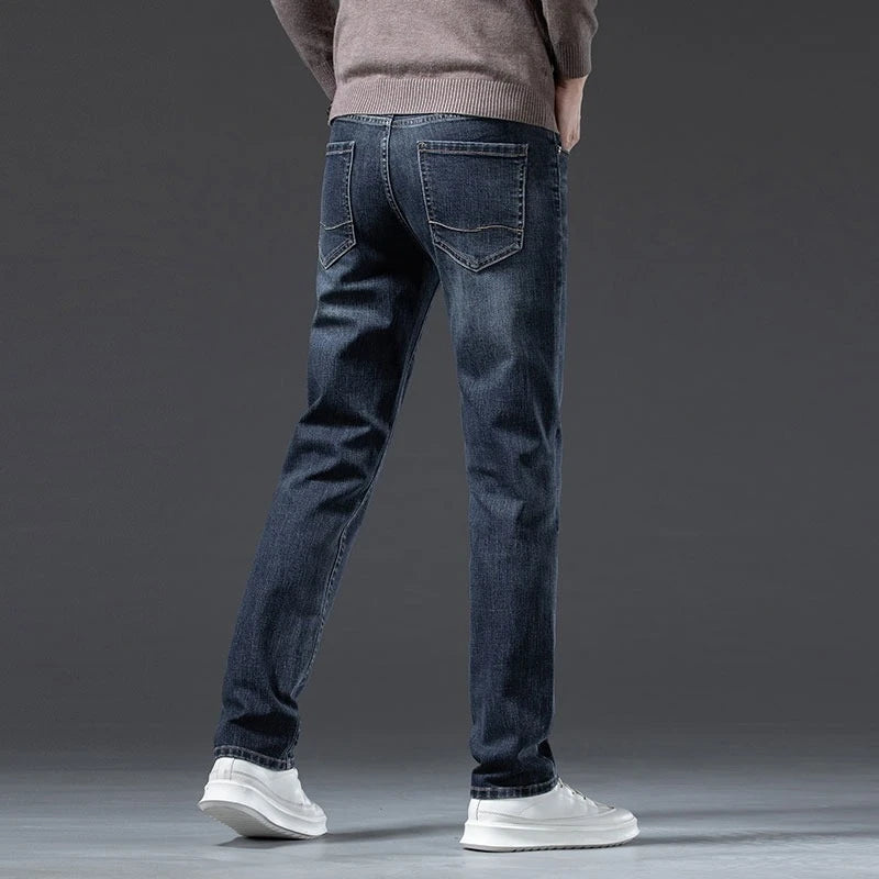 🔥 Men’s Winter Fleece Jeans – Slim Fit Business Casual Denim Pants