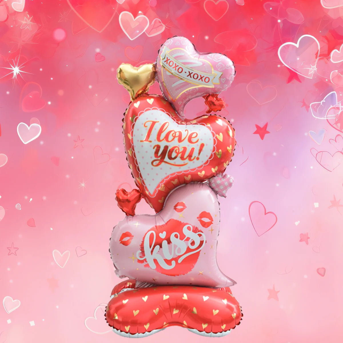 Large Kiss Me Love Heart Foil Balloon Stand