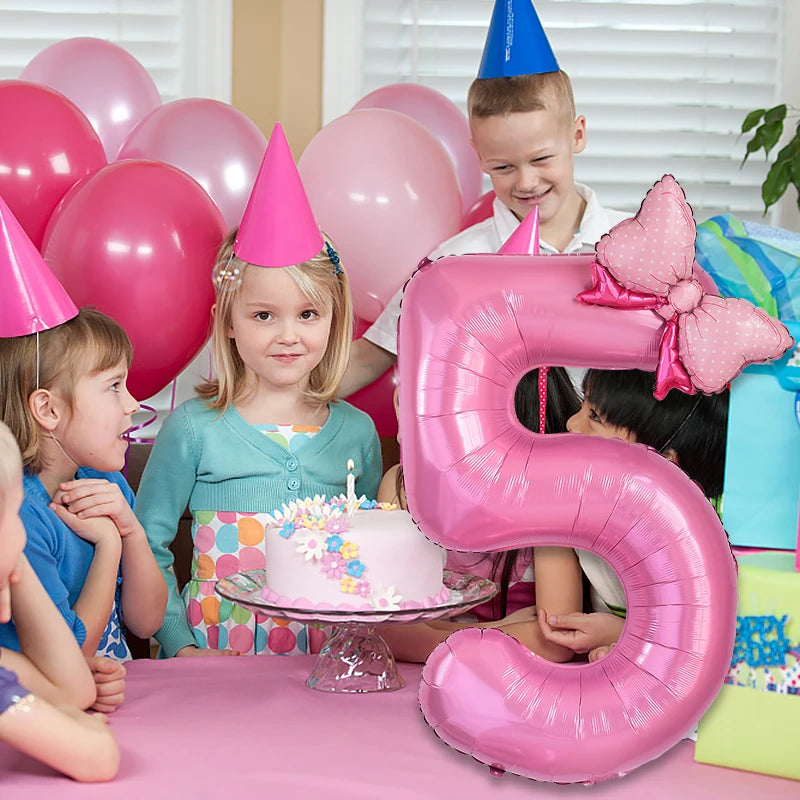 40 Inch Pink Number Foil Balloon with Bow – Birthday Party Decoration