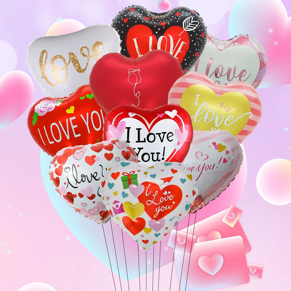 Large Kiss Me Love Heart Foil Balloon Stand