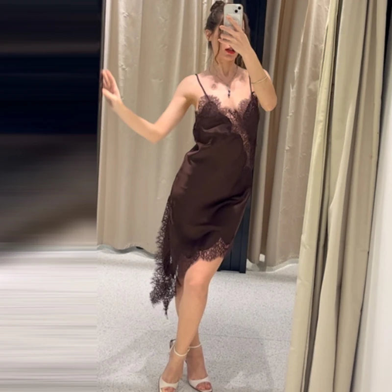 🌍 Glomexia – Women’s Lace Asymmetric Slip Dress | Sleeveless Backless Mini Party Dress 💃✨