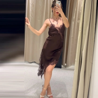 🌍 Glomexia – Women’s Lace Asymmetric Slip Dress | Sleeveless Backless Mini Party Dress 💃✨