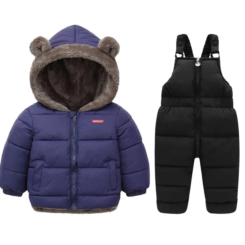 Kids Winter Fleece Outfit Set – Warm Hooded Jacket & Padded Pants (2-Piece)