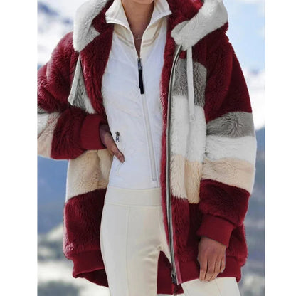 🧥 Women’s Hooded Winter Coat – Thick Cashmere Plaid Jacket 2025