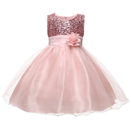 Girls Flower Sequin Princess Party Dress