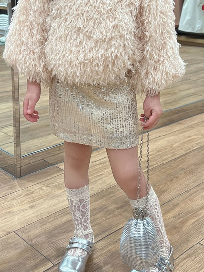 Premium Girls Feather Top & Sequin Skirt Set