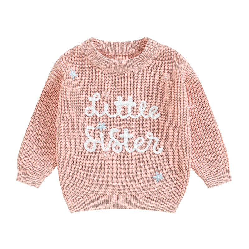 🧸 Baby Girl Floral Embroidered Knit Sweater – Soft Cotton Pullover