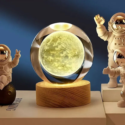 6cm 3D Crystal Ball Planet Earth with Wooden Base