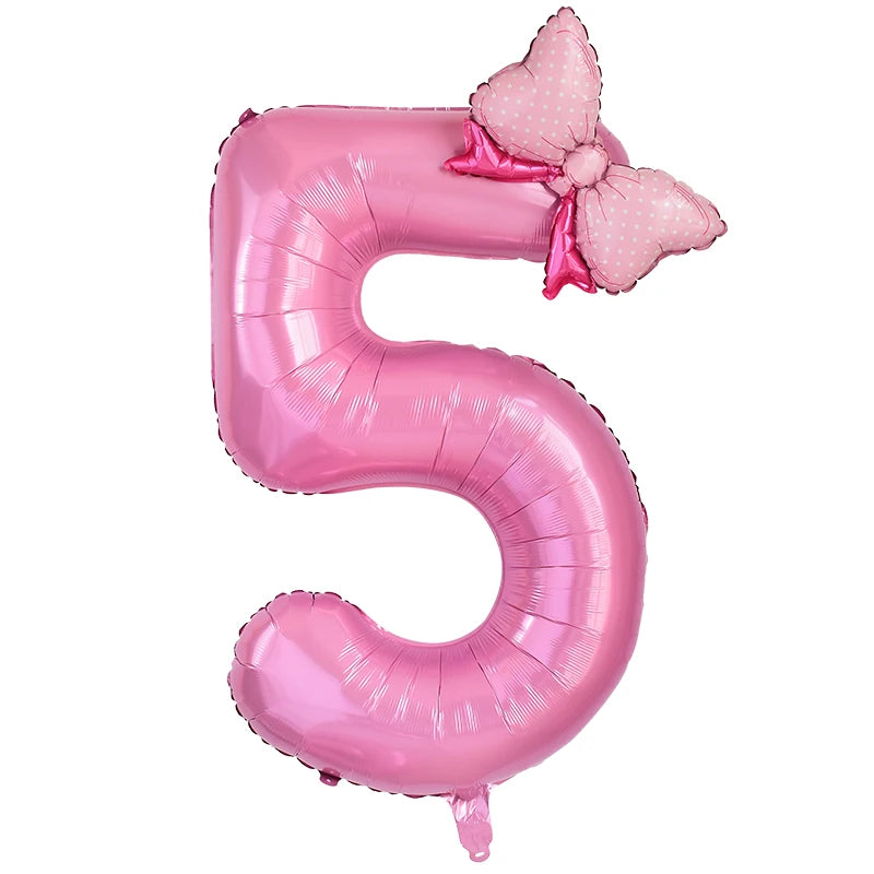 40 Inch Pink Number Foil Balloon with Bow – Birthday Party Decoration