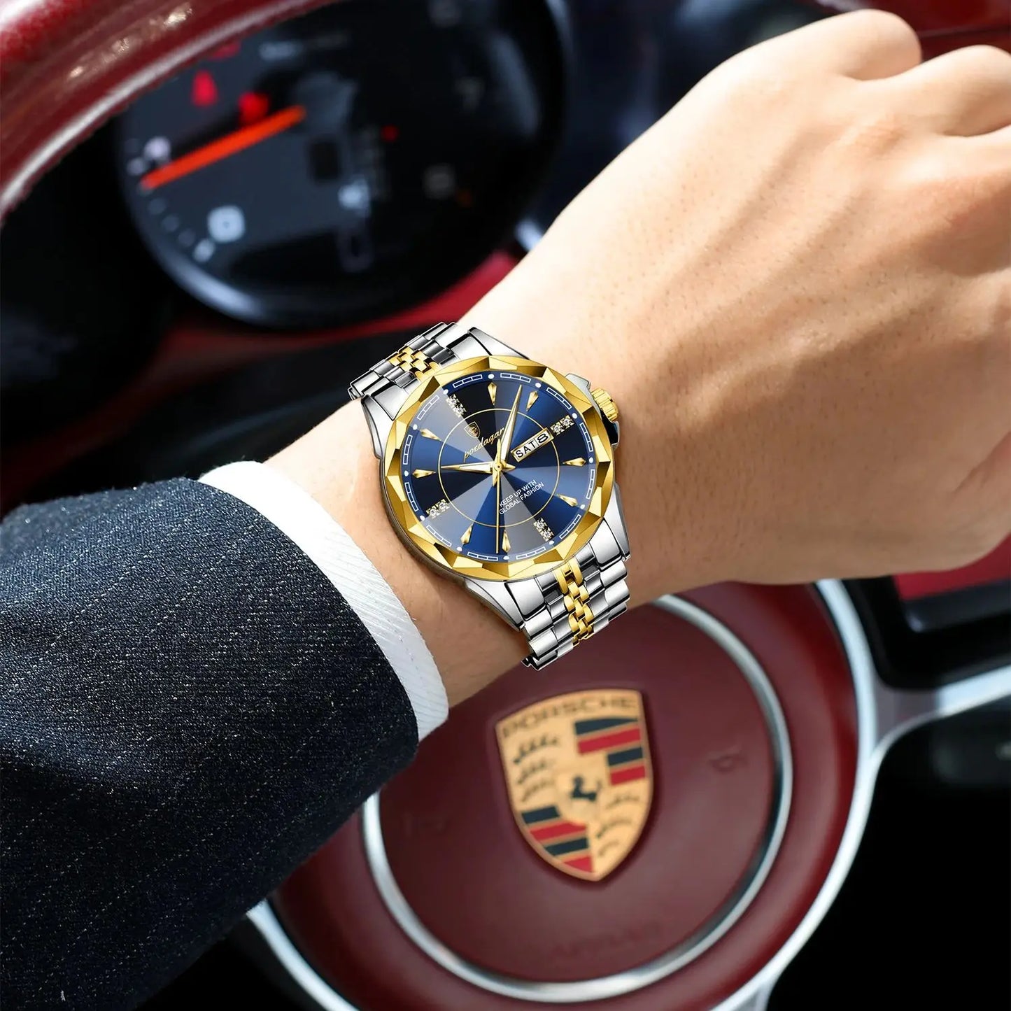 Men’s Luxury Stainless Steel Watch – Date & Week Display