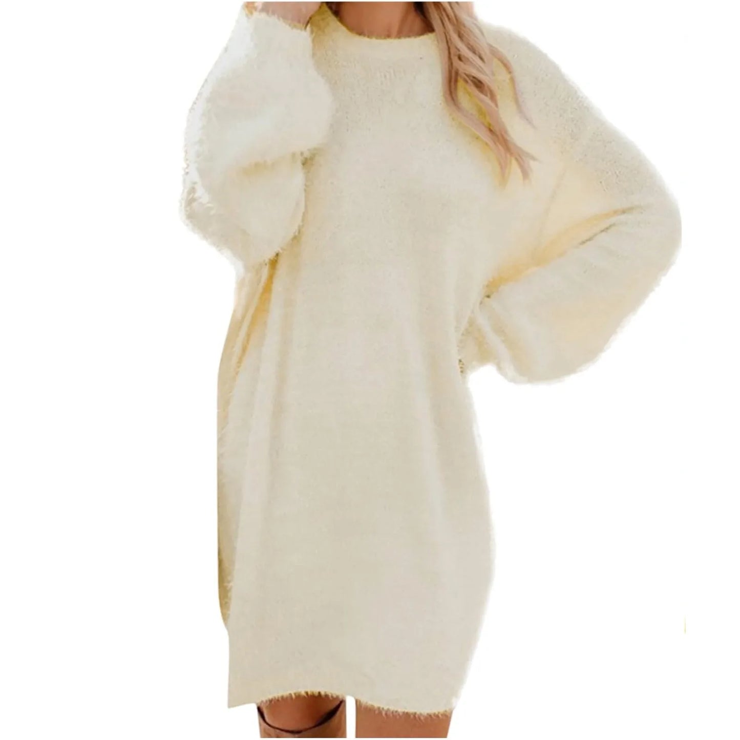 Women’s Winter Knit Sweater Dress – Oversized Crewneck