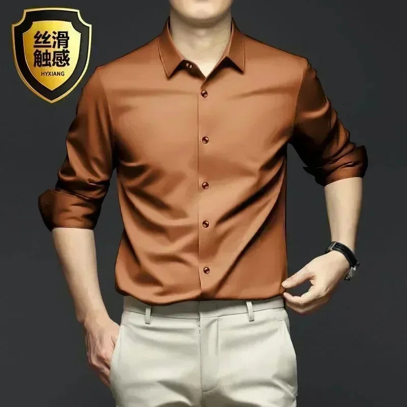 Men’s Luxury Ice Silk Wrinkle-Resistant White Shirt