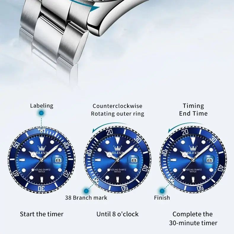Luxury Stainless Steel Men’s Watch – Quartz Waterproof Wristwatch