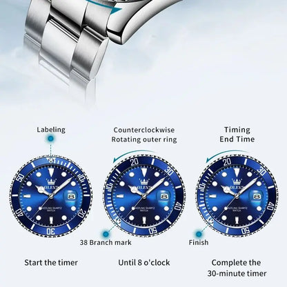 Luxury Stainless Steel Men’s Watch – Quartz Waterproof Wristwatch
