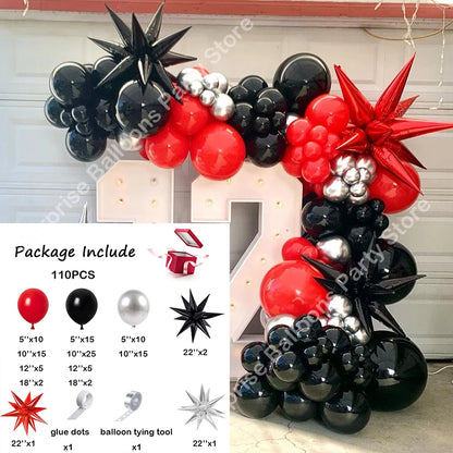 110pcs Red Black Balloon Arch Garland Kit – Party Decoration Set