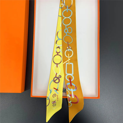 🧣 Glomexia Printed Silk Hair Scarf – Elegant Slim Fashion Wrap ✨
