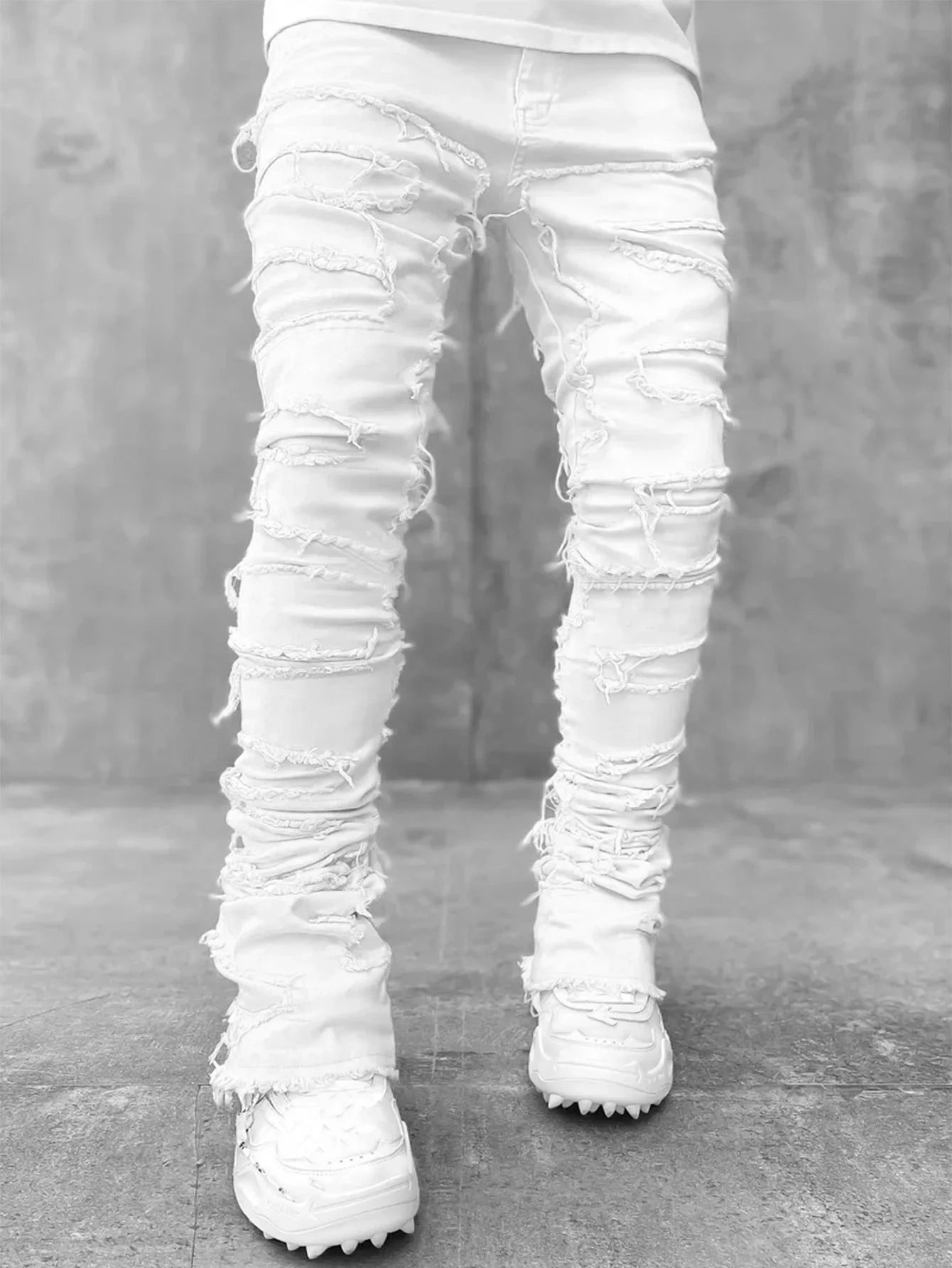 Men’s Ripped Stacked Jeans – Slim Fit Distressed Denim Pants