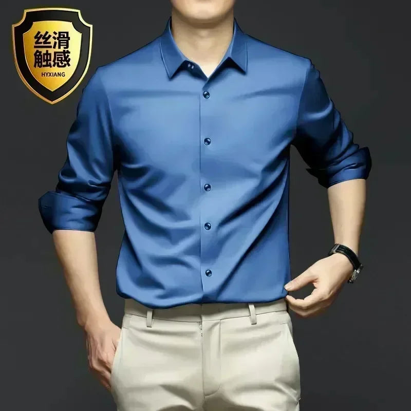 Men’s Luxury Ice Silk Wrinkle-Resistant White Shirt