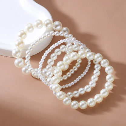 Elegant White Pearl Beaded Bracelet Set