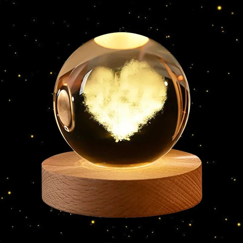 6cm 3D Crystal Ball Planet Earth with Wooden Base