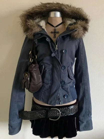 Rhinestone Hooded Crop Jacket