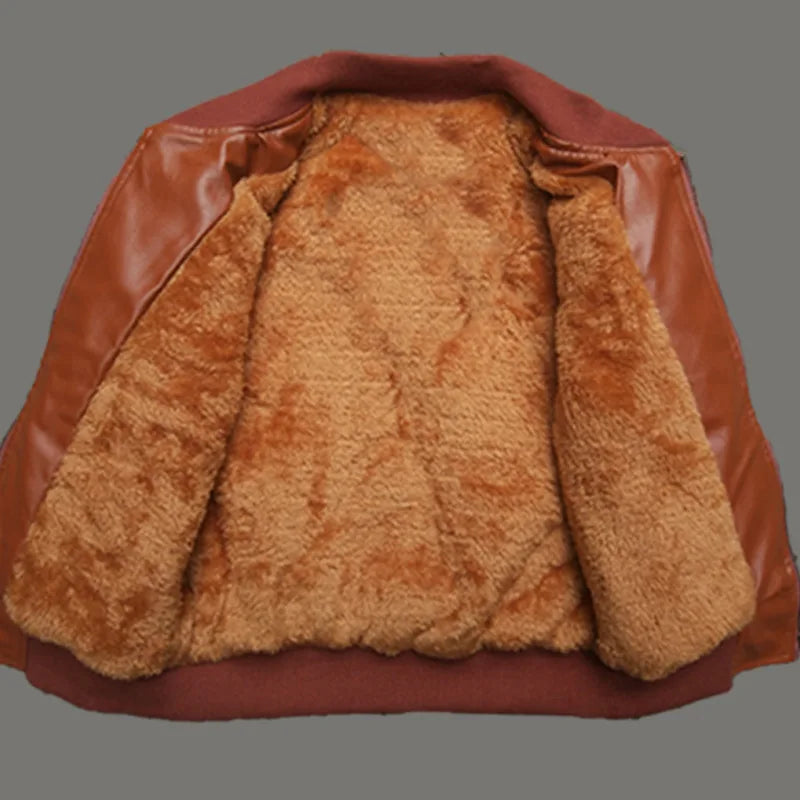 Premium Kids Plus Velvet PU Leather Winter Jacket (2–14Y)