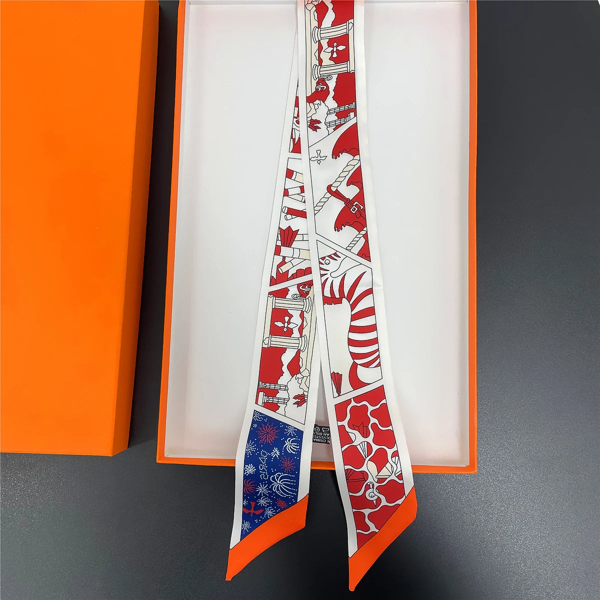 🧣 Glomexia Printed Silk Hair Scarf – Elegant Slim Fashion Wrap ✨