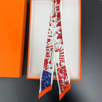 🧣 Glomexia Printed Silk Hair Scarf – Elegant Slim Fashion Wrap ✨