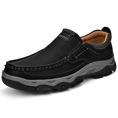 Glomexia Men Genuine Leather Loafers 👞 | Retro Slip-On Shoes