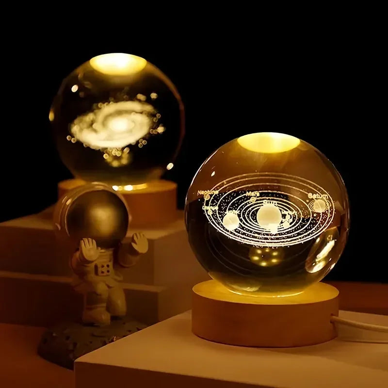 6cm 3D Crystal Ball Planet Earth with Wooden Base