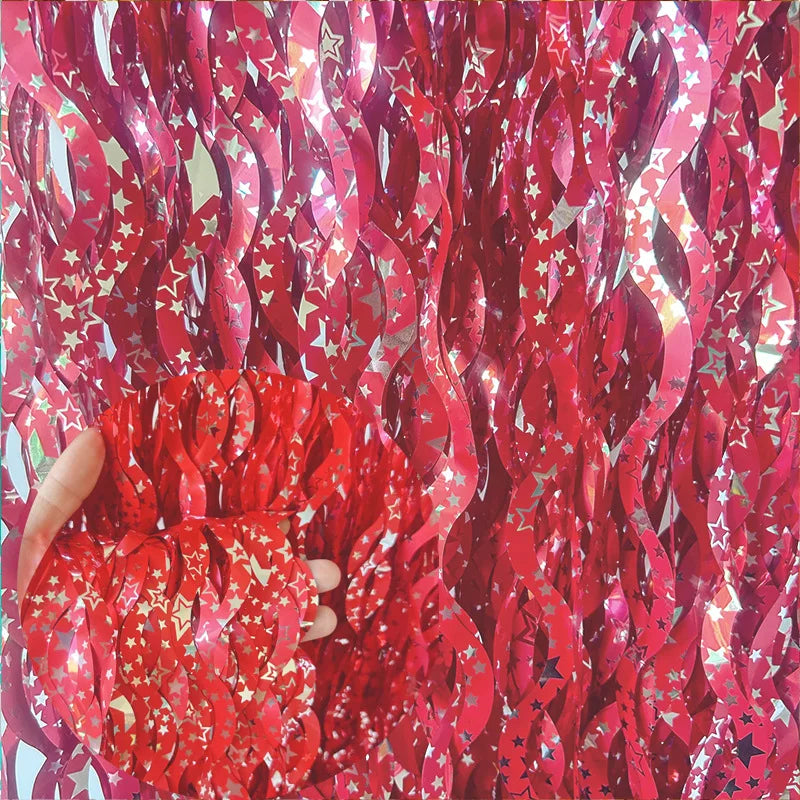 Metallic Tinsel Foil Fringe Curtain with Star