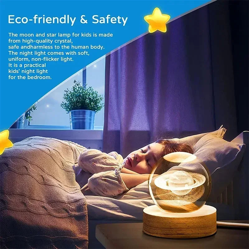 6cm 3D Crystal Ball Planet Earth with Wooden Base