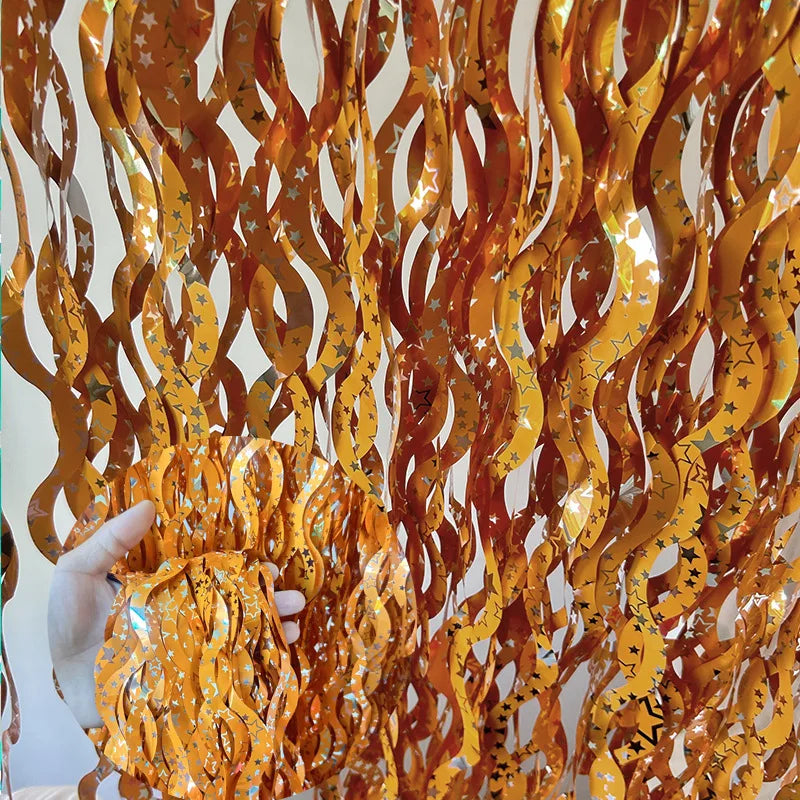 Metallic Tinsel Foil Fringe Curtain with Star